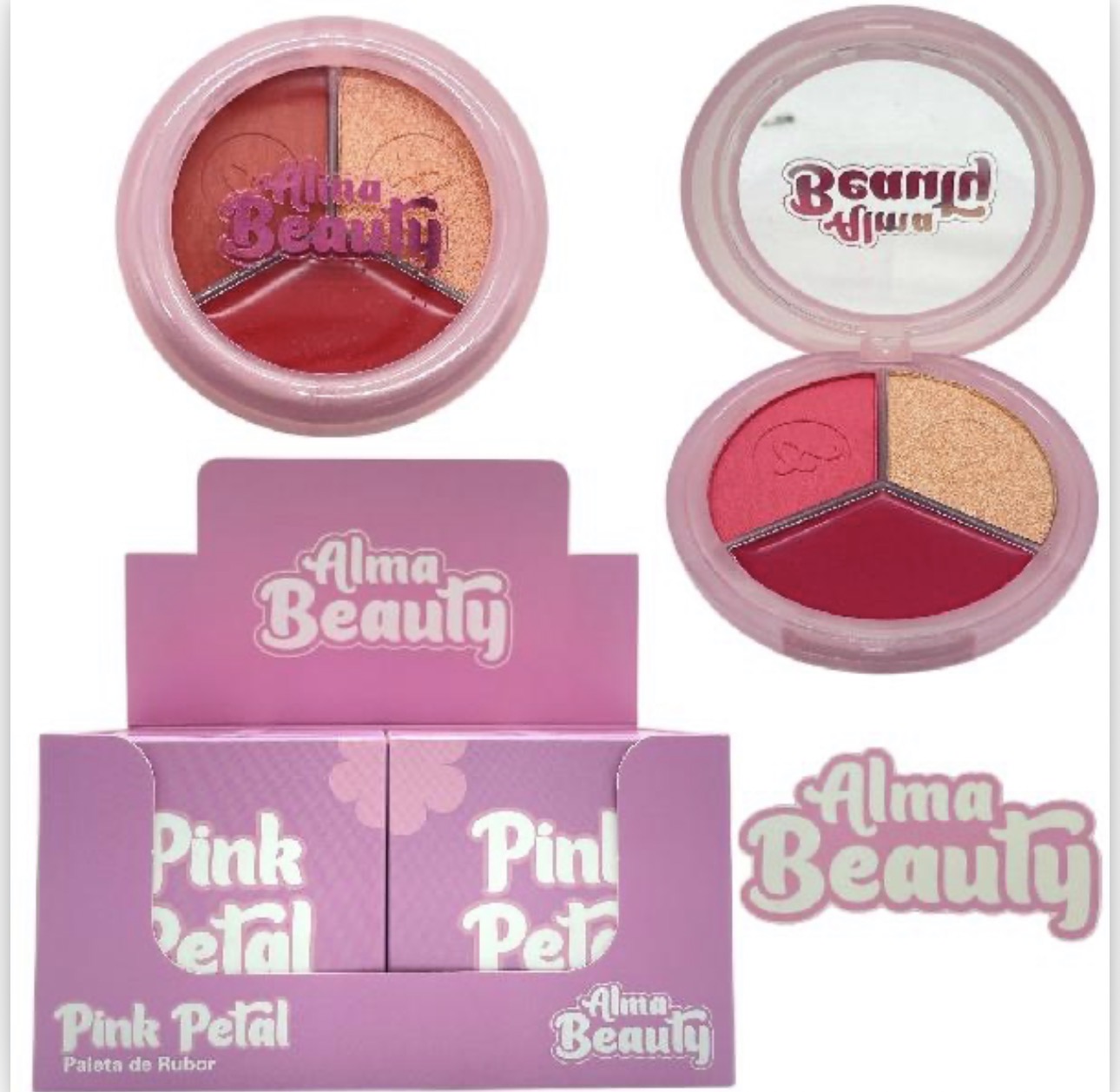 Trío de rubores + iluminador Alma Beauty
